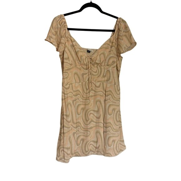 American Eagle Women L Peach Swirl Retro Groovy Flutter Sleeve Corset Mini Dress - Picture 3 of 11